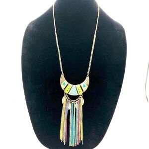 Long Necklace w/ MutiColor Tassel &Art Deco design